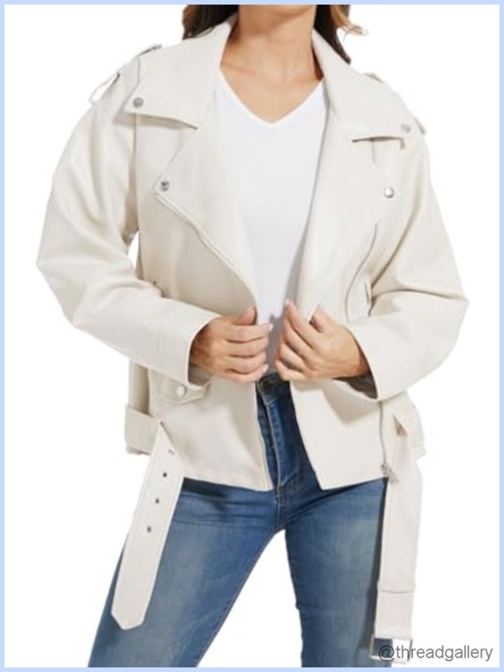 Women's Faux Leather Motorcycle Biker Jacket, Lightweight Vegan Leather Coat,